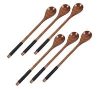 Hoement 6 Cucchiaini da Caffè in Legno Manico lungo Antiscivolo Cucchiai Giapponesi per Mescolare Tè e Sciroppo Set da 6 Pezzi per Uso Quotidiano in Cucina e Zuppe