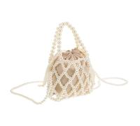 Hoement Borsa Secchiello da Spiaggia con Perline Finte Design Cava Borsa Mare Bianca in Poliestere per Vacanze al Resort e Donna