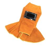 Hoement Cappello per Saldatore in Pelle di Vacchetta Resistente al Calore con Scialle Protettivo Traspirante per Collo e Testa Copertura Sicura Antiscintille per Lavori di Saldatura