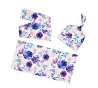 Hoement Fascia Neonata Turbante Set Cappellino e Swaddle, Stampa Floreale, Flocking, per Ragazzo Ragazza e Bebè, per Foto e Occasioni Speciali