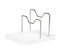 Hoement Organizer per Coperchi Pentola e Poggiacucchiaio in Acciaio Inossidabile Bianco Porta Mestolo e Porta Coperchio da Cucina con Design Moderno e Struttura per Scolare Posate