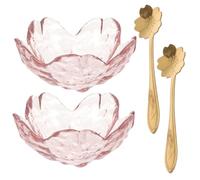 Hoement Set 2 Ciotole in Vetro Superficie Liscia per Massaggi e Design Delicato a Forma di Fiore Rosa con Cucchiai in Metallo a Casa e Saloni di Bellezza