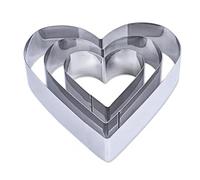 Hoement Set 3 Pezzi Tagliabiscotti Forma di Cuore in Acciaio Inossidabile Argento per Torte e Cioccolato, Facile da Sformare, Uso Sicuro e Affidabile per Casa e Forno