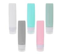 Hoement Set 5 Pezzi Bottiglie da Viaggio in Silicone Riutilizzabili da 80ml, Dosatore Spray Comprimibile per Contenitori Shampoo e Cosmetici in Viaggio