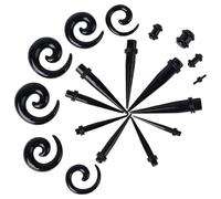 Hoement Set 54 Pezzi Tappi per Piercing alle Orecchie in Acrilico Nero, Kit Calibro Espansione Auricolare Leggero e Durevole, Strumenti per Dilatazione Padiglione Auricolare