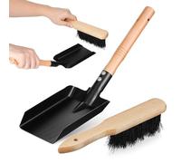 Hoement Set Attrezzi per Stufa Pala Leggera e Spazzola Setole Morbide, Manico in Legno Facile da Impugnare, per Pulizia Stufa e Piante in Vaso