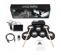 Hoement Set Batteria Elettronica Portatile Arrotolabile e Adulti, Pad per Esercizi Suono Realistico, Jack Cuffie e Metronomo Integrato, Kit Tamburo Silenzioso per Allenamento e Viaggi