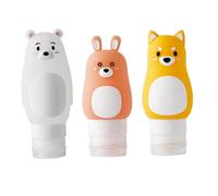 Hoement Set da Viaggio 3 Pezzi Bottiglie Vuote in Silicone Leggere e Sicure per Shampoo, Lozione e Gel Doccia Design Cartone Animato Assortito, Capacità 50ml, 70ml e 90ml, Stili multipli