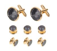 Hoement Set regalo uomo con gemelli rotondi e bottoni in conchiglia neri, accessori da smoking classici, confezione da 1 set, perfetti per eventi formali e riunioni di lavoro