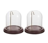Hoement Vetro Cupola con Base 2 Pezzi in Legno Trasparente | Espositore con Gancio Metallico, Struttura Ermetica, Visibilità Nitida, per Medaglie e Collezioni da Tavolo