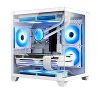 HOENGAGER Panorama Gaming PC Desktop - AMD Ryzen 5 5600X 3.7 GHz, RTX 4060 8GB, 16GB DDR4 RAM 3200, 1TB M.2 PCIE SSD, 240mm AIO, 11AC Wi-Fi, Windows 11 Pro 64-bit, Bianco