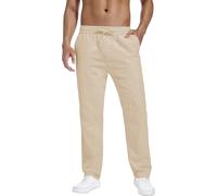 HOEREV Pantaloni Casual in Lino e Cotone - Respira Facilmente con i Pantaloni Leggeri da Spiaggia,Beige,S