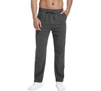 HOEREV Pantaloni Casual in Lino e Cotone - Respira Facilmente con i Pantaloni Leggeri da Spiaggia,Grigio Scuro,S