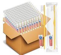HOFASON - Spazzolini da denti usa e getta con dentifricio, confezione da 30, set di spazzolini da denti da viaggio cavi gialli con dentifricio confezionato singolarmente per