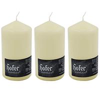 Hofer Candele Grandi Avorio a Colonna - 8 x 15 cm - Set di 3 Candele Decorative Cilindriche - Colore Avorio - Lunga Durata di 60 Ore - Cera Antigoccia - Non Profumate - Qualità RAL