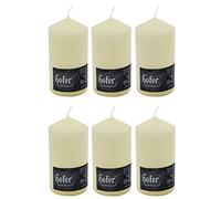 Hofer Candele Grandi Avorio a Colonna - 8 x 15 cm - Set di 6 Candele Decorative Cilindriche - Colore Avorio - Lunga Durata di 60 Ore - Cera Antigoccia - Non Profumate - Qualità RAL