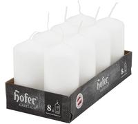 Hofer Candele - Lunga Durata: 12h - Set di 8 Candele, 4,5x9cm, Colore Bianco