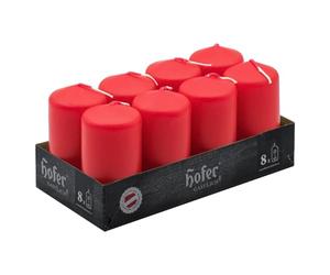 Hofer Candele Rosse a Colonna - 4,5 x 9 cm - Set di 8 Piccole Candele Decorative Cilindriche - Colore Rosso - Lunga Durata di 12 Ore - Cera Antigoccia - Non Profumate - Qualità RAL