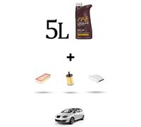 HOFFCAR Kit tagliando 3 FILTRI e 5L OLIO per Seat Altea / Altea XL / Freetrack 2