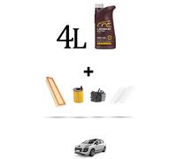 HOFFCAR Kit tagliando 4 FILTRI e 4L OLIO per Peugeot 3008 1.6 HDI 80kw dal 2009