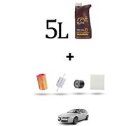 HOFFCAR Kit tagliando 4 FILTRI e 5L OLIO per Alfa Romeo 156 (932) 1.6 16v Twin S