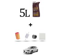 HOFFCAR Kit tagliando 4 FILTRI e 5L OLIO per Alfa Romeo 156 (932) 1.8 16v Twin S