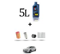 HOFFCAR Kit tagliando 4 FILTRI e 5L OLIO per Alfa Romeo 156 (932) 1.9 jtd 16v 1