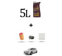 HOFFCAR Kit tagliando 4 FILTRI e 5L OLIO per Alfa Romeo 156 (932) 2.0 16v Twin S