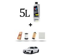 HOFFCAR Kit tagliando 4 FILTRI e 5L OLIO per Alfa Romeo Giulia (952) 2.2 JTDM 16