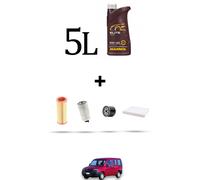 HOFFCAR Kit tagliando 4 FILTRI e 5L OLIO per Fiat Doblo 1.9 JTD 77kw dal 2003