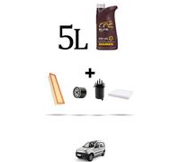 HOFFCAR Kit tagliando 4 FILTRI e 5L OLIO per Renault Kangoo 1.5 dci 4x4 60kw dal