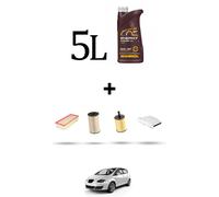 HOFFCAR Kit tagliando 4 FILTRI e 5L OLIO per Seat Altea / Altea XL / Freetrack 1