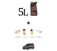 HOFFCAR Kit tagliando 4 FILTRI e 5L OLIO per Vw Caddy III (2c) 2.0 TDI 103kw Dal