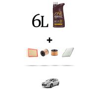 HOFFCAR Kit tagliando 4 FILTRI e 6L OLIO per Peugeot 308 2.0 Hdi 100kw Dal 2007