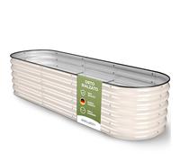 HOFGARTEN ® QuickGrow Orto Rialzato da Esterno in Acciaio Zincato | Inossidabile | Cassoni Orto con Fondo Aperto | 200L x 60P x 42A cm | Ortaggi, Erbe, Fiori (Bianco Panna)