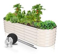 HOFGARTEN® QuickGrow - Orto Rialzato da Esterno in Acciaio Zincato | Inossidabile | Kit Modulare 6-in-1 | Cassoni Orto con Fondo Aperto | 200L x 60P x 42A cm | Ortaggi, Erbe, Fiori (Avorio)