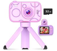 HOFIT Macchina Fotografica Bambini con Obiettivo Ribaltabile, Fotocamera Regalo Bambina, HD 1080P, Giochi Bambini, Scheda SD da 32 GB, Lampada Flash, Videoregistratore, Regalo Bambini 3-12 Anni