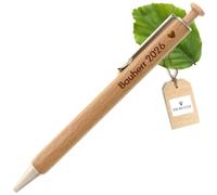 HOFMEISTER® Penna a sfera personalizzata per inaugurazione, costruzione di casa e direzione, motivo cuore e testo desiderato, amici, vicini e famiglia, regalo in legno di faggio, 14 cm