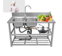 HOFMSX Lavello da Cucina in Acciaio Inossidabile, Stazione Esterna, Lavanderia, Garage, Commerciale, Indipendente, Doppia Vasca con Rubinetto, banco da Lavoro, Ripiani portaoggetti per RI