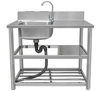 HOFMSX Lavello da Cucina per Uso Professionale, Indipendente, per Ristorante Commerciale, in Acciaio Inox, con Una Vasca, con banco da Lavoro e Doppi Ripiani portaoggetti per Interni ed e