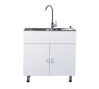 HOFMSX lavello di Servizio con mobiletto, Commerciale a Vasca Singola, mobiletto, con scolapiatti e Rubinetto Acqua Calda e Fredda, per Garage, attività Commerciale, Ristorante, Cucina, l