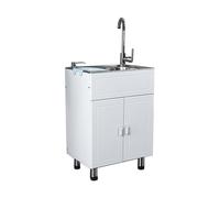 HOFMSX lavello di Servizio con mobiletto, Commerciale a Vasca Singola, mobiletto, con scolapiatti e Rubinetto Acqua Calda e Fredda, per Garage, attività Commerciale, Ristorante, Cucina, l