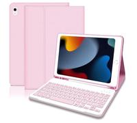 Hofsos Custodia con tastiera per iPad da 10.2 pollici, 9 generazione 2021, tastiera QWERTZ, layout tastiera, magnetica rimovibile, tastiera con supporto per penna per iPad 9/8/7, Air 3, Pro 10.5, rosa