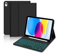Hofsos Custodia per tastiera per iPad A16 11/10 generazione (2025/2022, 11/10,9 pollici), 7 colori illuminati, magnetica, rimovibile, con supporto per tastiera QWERTZ per iPad 11/10, colore nero