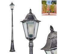 HOFSTEIN lampione Lignac, lampada da esterno in metallo/vetro nero/argento/vetro opalino, design vintage/antico/rustico per giardino, esterno, cortile, altezza 204 cm, 1 x E27, IP44