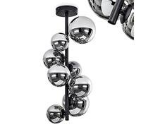 hofstein Plafoniera Chehalis, plafoniera moderna in metallo/vetro in nero/fumo, lampada dal design retrò/vintage con paralume in vetro fumé, 8 luci, 8 x G9, lampadine non incluse