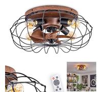 HOFSTEIN Ventilatore da soffitto Wemude, ventilatore in metallo/plastica in nero/effetto legno con telecomando e funzione di flusso d'aria ascendente/discendente, plafoniera a 4 luci Ø 50 cm, 4 x E27