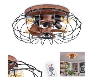 HOFSTEIN Ventilatore da soffitto Wemude, ventilatore in metallo/plastica in nero/effetto legno con telecomando e funzione di flusso d'aria ascendente/discendente, plafoniera a 4 luci Ø 50 cm, 4 x E27