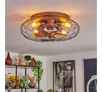 Hofstein Ventilatore da soffitto Wemude, ventilatore in metallo/plastica nero/legno con telecomando e funzione salita/discesa, plafoniera a 4 fiamme Ø 30 cm, 4 x E27, senza lampadine