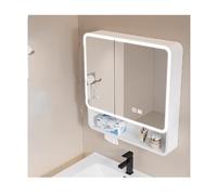 HOFUNTRE Mobiletto Specchio Bagno Sospeso，Specchio Contenitore Bagno Con 2 Porte Ripiano，Angoli Arrotondati, Disappannamento Efficiente, Grande Capacità Di Stoccaggio(White,80cm/31.4in)